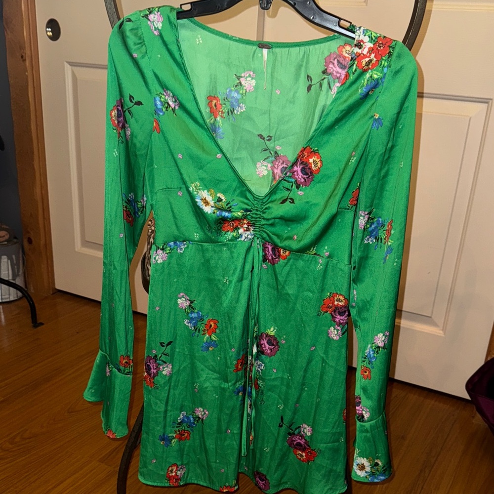 Free People Green Floral Long Sleeve Dress
